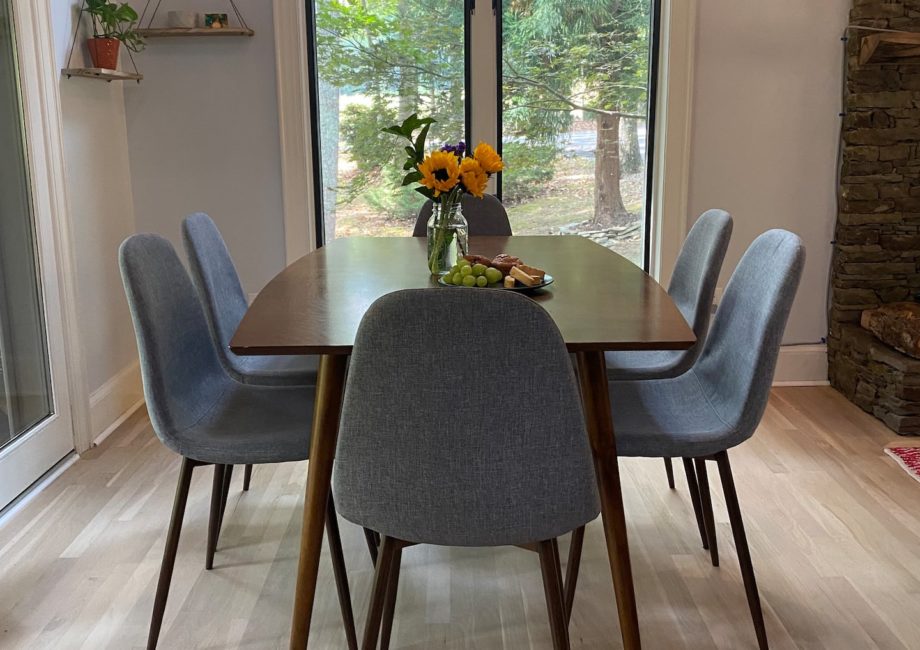 Mid-century modern table with seating for six.